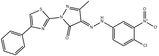 3-methyl-1-(4-phenyl-1,3-thiazol-2-yl)-1H-pyrazole-4,5-dione 4-({4-chloro-3-nitrophenyl}hydrazone) Struktur