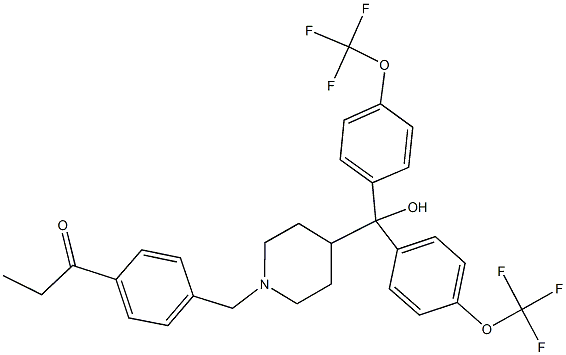 1-(4-{[4-(hydroxy{bis[4-(trifluoromethoxy)phenyl]}methyl)-1-piperidinyl]methyl}phenyl)-1-propanone Struktur