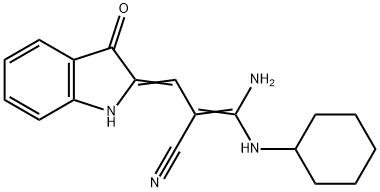 3-amino-3-(cyclohexylamino)-2-[(3-oxo-1,3-dihydro-2H-indol-2-ylidene)methyl]acrylonitrile Struktur