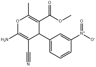 methyl 6-amino-5-cyano-4-{3-nitrophenyl}-2-methyl-4H-pyran-3-carboxylate Struktur