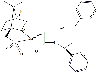 3-(10,10-dimethyl-3,3-dioxido-3-thia-4-azatricyclo[5.2.1.0~1,5~]dec-4-yl)-1-(1-phenylethyl)-4-(2-phenylvinyl)-2-azetidinone Struktur