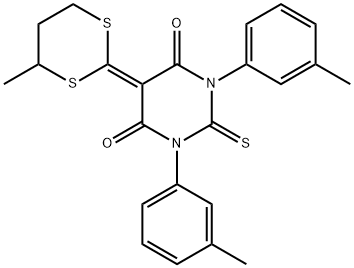 5-(4-methyl-1,3-dithian-2-ylidene)-1,3-bis(3-methylphenyl)-2-thioxodihydro-4,6(1H,5H)-pyrimidinedione Struktur