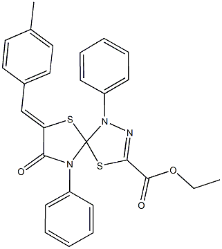 ethyl 7-(4-methylbenzylidene)-8-oxo-1,9-diphenyl-4,6-dithia-1,2,9-triazaspiro[4.4]non-2-ene-3-carboxylate Struktur