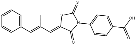 4-[5-(2-methyl-3-phenyl-2-propenylidene)-4-oxo-2-thioxo-1,3-thiazolidin-3-yl]benzoic acid Struktur