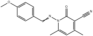 1-[(4-methoxybenzylidene)amino]-4,6-dimethyl-2-oxo-1,2-dihydro-3-pyridinecarbonitrile Struktur