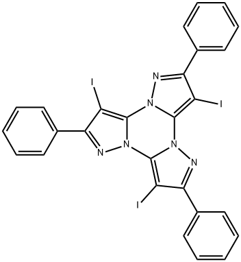 3,7,11-triiodo-2,6,10-triphenyltripyrazolo[1,5-a:1,5-c:1,5-e][1,3,5]triazine Struktur