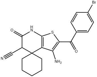 3-amino-2-(4-bromobenzoyl)-6-oxo-4,5,6,7-tetrahydrospiro(thieno[2,3-b]pyridine-4,1'-cyclohexane)-5-carbonitrile Struktur