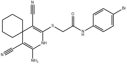 2-[(4-amino-1,5-dicyano-3-azaspiro[5.5]undeca-1,4-dien-2-yl)sulfanyl]-N-(4-bromophenyl)acetamide Struktur