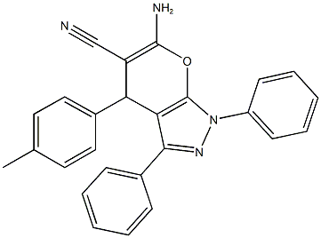 6-amino-4-(4-methylphenyl)-1,3-diphenyl-1,4-dihydropyrano[2,3-c]pyrazole-5-carbonitrile Struktur