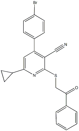 4-(4-bromophenyl)-6-cyclopropyl-2-[(2-oxo-2-phenylethyl)sulfanyl]nicotinonitrile Struktur