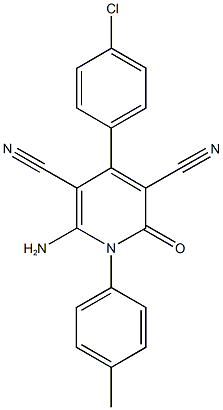 6-amino-4-(4-chlorophenyl)-1-(4-methylphenyl)-2-oxo-1,2-dihydro-3,5-pyridinedicarbonitrile Struktur