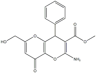 methyl 2-amino-6-(hydroxymethyl)-8-oxo-4-phenyl-4,8-dihydropyrano[3,2-b]pyran-3-carboxylate Struktur