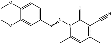 1-[(3,4-dimethoxybenzylidene)amino]-4,6-dimethyl-2-oxo-1,2-dihydro-3-pyridinecarbonitrile Struktur