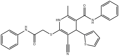 6-[(2-anilino-2-oxoethyl)sulfanyl]-5-cyano-2-methyl-N-phenyl-4-(2-thienyl)-1,4-dihydro-3-pyridinecarboxamide Struktur