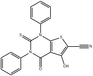 5-hydroxy-4-oxo-1,3-diphenyl-2-thioxo-1,2,3,4-tetrahydrothieno[2,3-d]pyrimidine-6-carbonitrile Struktur