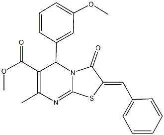 methyl 2-benzylidene-5-(3-methoxyphenyl)-7-methyl-3-oxo-2,3-dihydro-5H-[1,3]thiazolo[3,2-a]pyrimidine-6-carboxylate Struktur