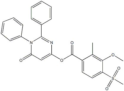 6-oxo-1,2-diphenyl-1,6-dihydro-4-pyrimidinyl 3-methoxy-2-methyl-4-(methylsulfonyl)benzoate Struktur