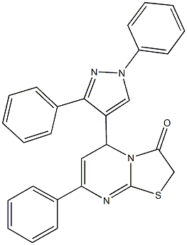 5-(1,3-diphenyl-1H-pyrazol-4-yl)-7-phenyl-5H-[1,3]thiazolo[3,2-a]pyrimidin-3(2H)-one Struktur