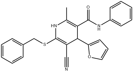 6-(benzylsulfanyl)-5-cyano-4-(2-furyl)-2-methyl-N-phenyl-1,4-dihydropyridine-3-carboxamide Struktur