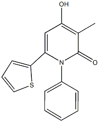 4-hydroxy-3-methyl-1-phenyl-6-(2-thienyl)-2(1H)-pyridinone Struktur