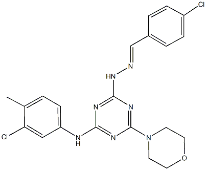 4-chlorobenzaldehyde [4-(3-chloro-4-methylanilino)-6-(4-morpholinyl)-1,3,5-triazin-2-yl]hydrazone Struktur