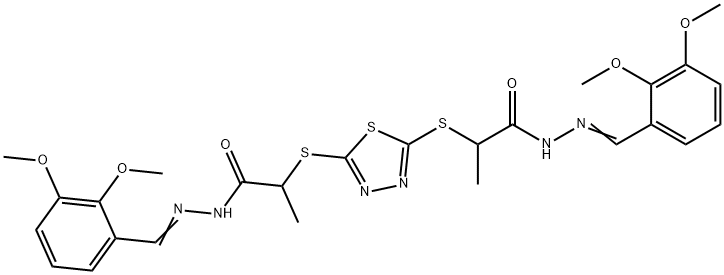 N'-(2,3-dimethoxybenzylidene)-2-{[5-({2-[2-(2,3-dimethoxybenzylidene)hydrazino]-1-methyl-2-oxoethyl}sulfanyl)-1,3,4-thiadiazol-2-yl]sulfanyl}propanohydrazide Struktur