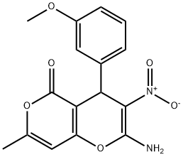 2-amino-3-nitro-4-(3-methoxyphenyl)-7-methyl-4H,5H-pyrano[4,3-b]pyran-5-one Struktur