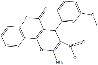 2-amino-3-nitro-4-(3-methoxyphenyl)-4H,5H-pyrano[3,2-c]chromen-5-one Struktur