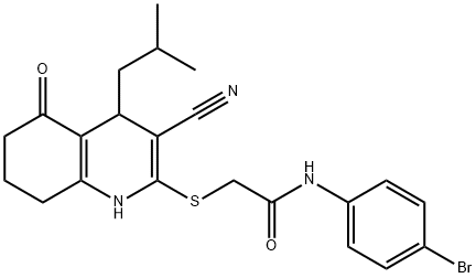 N-(4-bromophenyl)-2-[(3-cyano-4-isobutyl-5-oxo-1,4,5,6,7,8-hexahydro-2-quinolinyl)sulfanyl]acetamide Struktur