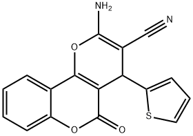 2-amino-5-oxo-4-(2-thienyl)-4H,5H-pyrano[3,2-c]chromene-3-carbonitrile Struktur