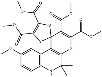 tetramethyl 9-methoxy-5,5-dimethyl-5,6-dihydrospiro(1H-thiopyrano[2,3-c]quinoline-1,2'-[1,3]-dithiole)-2,3,4',5'-tetracarboxylate Struktur