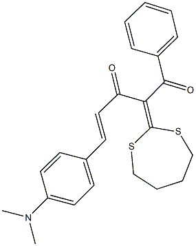 5-[4-(dimethylamino)phenyl]-2-(1,3-dithiepan-2-ylidene)-1-phenyl-4-pentene-1,3-dione Struktur