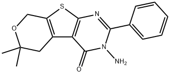 3-amino-6,6-dimethyl-2-phenyl-3,5,6,8-tetrahydro-4H-pyrano[4',3':4,5]thieno[2,3-d]pyrimidin-4-one Struktur