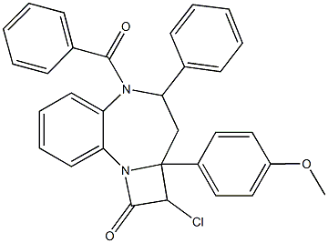 5-benzoyl-2-chloro-2a-(4-methoxyphenyl)-4-phenyl-2a,3,4,5-tetrahydroazeto[1,2-a][1,5]benzodiazepin-1(2H)-one Struktur