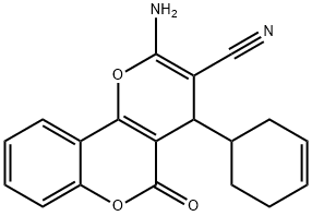 2-amino-4-(3-cyclohexen-1-yl)-5-oxo-4H,5H-pyrano[3,2-c]chromene-3-carbonitrile Struktur