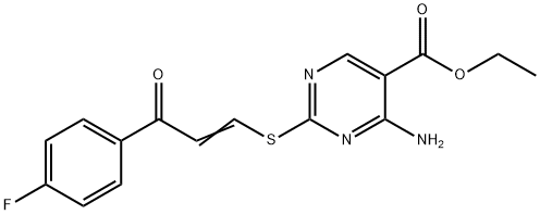 ethyl 4-amino-2-{[3-(4-fluorophenyl)-3-oxo-1-propenyl]sulfanyl}-5-pyrimidinecarboxylate Struktur