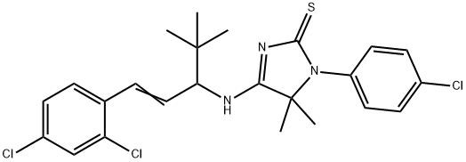 4-{[1-tert-butyl-3-(2,4-dichlorophenyl)-2-propenyl]amino}-1-(4-chlorophenyl)-5,5-dimethyl-1,5-dihydro-2H-imidazole-2-thione Struktur