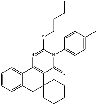 2-(butylsulfanyl)-3-(4-methylphenyl)-5,6-dihydrospiro(benzo[h]quinazoline-5,1'-cyclohexane)-4(3H)-one Struktur