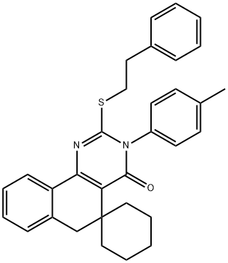 3-(4-methylphenyl)-2-[(2-phenylethyl)sulfanyl]-5,6-dihydrospiro(benzo[h]quinazoline-5,1'-cyclohexane)-4(3H)-one Struktur