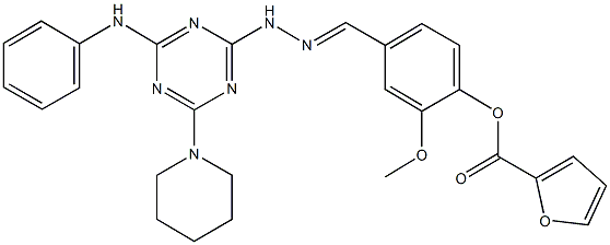 4-{2-[4-anilino-6-(1-piperidinyl)-1,3,5-triazin-2-yl]carbohydrazonoyl}-2-methoxyphenyl 2-furoate Struktur