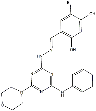 5-bromo-2,4-dihydroxybenzaldehyde [4-morpholin-4-yl-6-(phenylamino)-1,3,5-triazin-2-yl]hydrazone Struktur