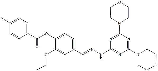 4-{2-[4,6-di(4-morpholinyl)-1,3,5-triazin-2-yl]carbohydrazonoyl}-2-ethoxyphenyl 4-methylbenzoate Struktur