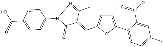 4-{4-[(5-{2-nitro-4-methylphenyl}-2-furyl)methylene]-3-methyl-5-oxo-4,5-dihydro-1H-pyrazol-1-yl}benzoic acid Struktur