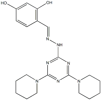 2,4-dihydroxybenzaldehyde [4,6-di(1-piperidinyl)-1,3,5-triazin-2-yl]hydrazone Struktur