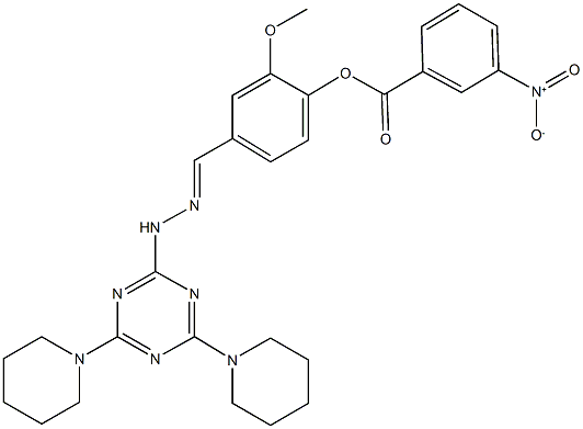 4-{2-[4,6-di(1-piperidinyl)-1,3,5-triazin-2-yl]carbohydrazonoyl}-2-methoxyphenyl 3-nitrobenzoate Struktur