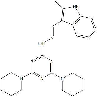 2-methyl-1H-indole-3-carbaldehyde [4,6-di(1-piperidinyl)-1,3,5-triazin-2-yl]hydrazone Struktur