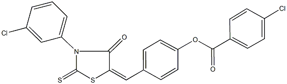 4-{[3-(3-chlorophenyl)-4-oxo-2-thioxo-1,3-thiazolidin-5-ylidene]methyl}phenyl 4-chlorobenzoate Struktur