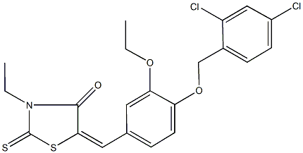 5-{4-[(2,4-dichlorobenzyl)oxy]-3-ethoxybenzylidene}-3-ethyl-2-thioxo-1,3-thiazolidin-4-one Struktur