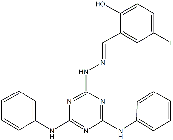 2-hydroxy-5-iodobenzaldehyde (4,6-dianilino-1,3,5-triazin-2-yl)hydrazone Struktur