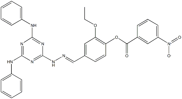 4-[2-(4,6-dianilino-1,3,5-triazin-2-yl)carbohydrazonoyl]-2-ethoxyphenyl 3-nitrobenzoate Struktur